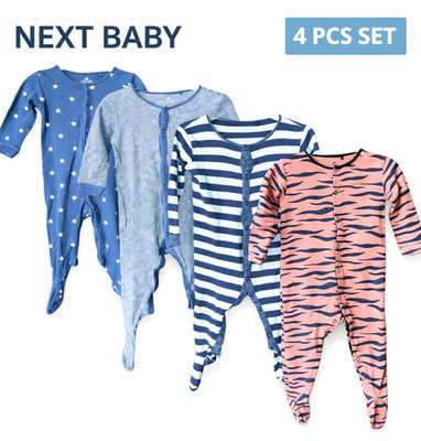 Sleepsuits NEXT Baby Boy 4 Pack 12-18Mths 86cm Cotton Footed Pajamas Used