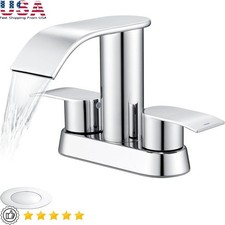 Waterfall Bathroom Faucet Stainless Steel Deck Mount W/ Drain Easy Install New