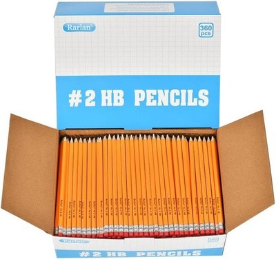 Rarlan Wood-Cased #2 HB Pencils, Pre-Sharpened, 360 Count Bulk Pack