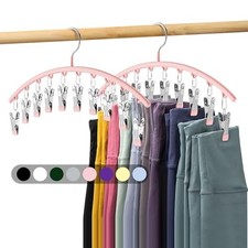 Legging Organizer for Closet, Metal Yoga Pants Hangers w/10 Clips 2 Pack Pink
