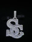 14K White Gold Plated 3Ct Round Cut Moissanite Customize Letter SC Men's Pendant