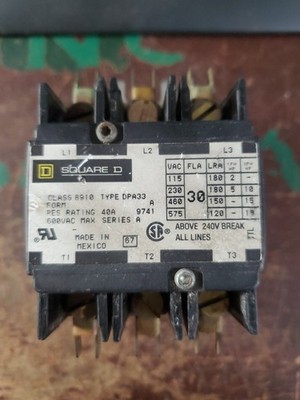 Square D 8910DPA33 Contactor 30A 600V 3 Pole 120V Coil HVAC Series A (TA68MS)