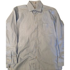 Peter Millar Striped Men's Long Sleeve 100 Cotton Dress Shirt Sz 15R White/Blue