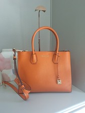 NWT MICHAEL KORS Mercer Large Accordion Tote Bag Pebble Leather Tangerine Gold