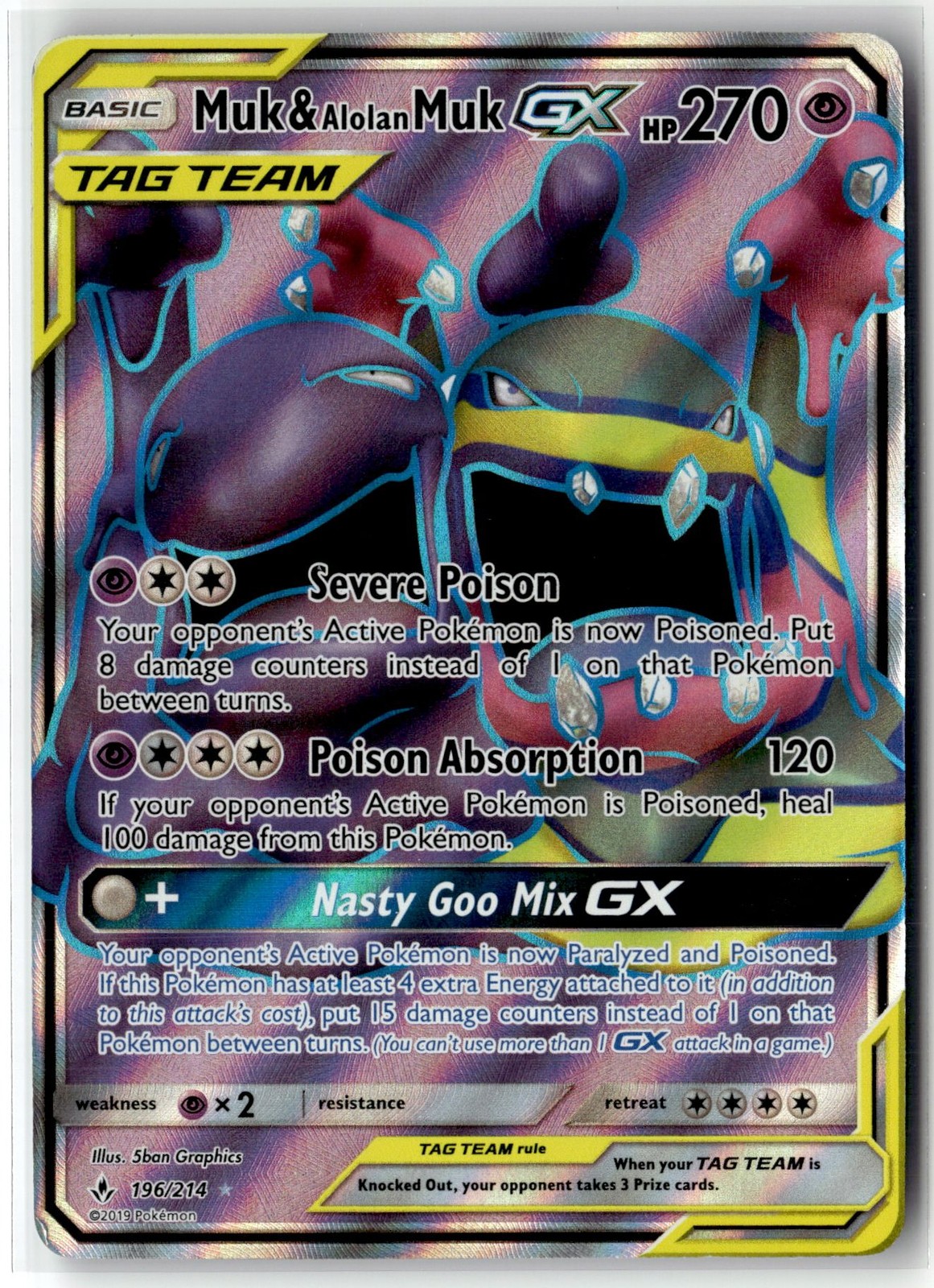 Muk & Alolan Muk-GX ⭐️ 196/214 Holo Rare Ultra Unbroken Bonds 2019 Pokemon NM