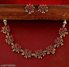 Indian Bollywood Gold Plated Kundan Choker Bridal Necklace Earrings Jewelry Set