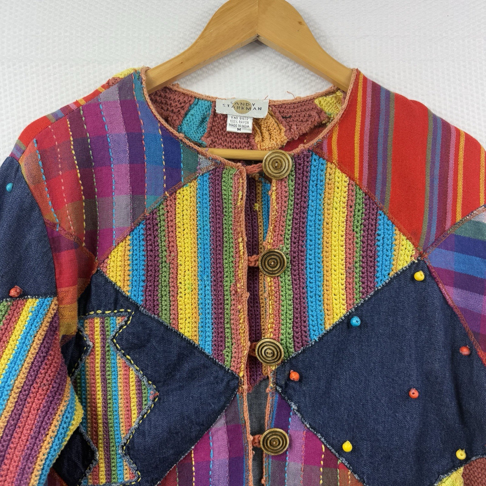 Vintage Sandy Starkman Patchwork Jacket M Boho Ar… - image 2