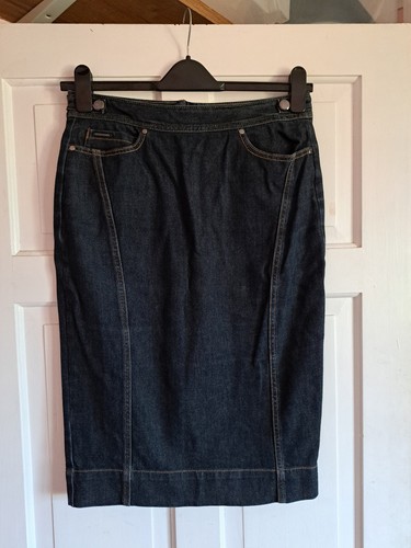 M&S AUTOGRAPH Dark Indigo Denim Pencil Skirt Size 10 - Picture 2 of 7