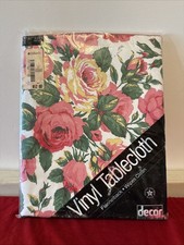 Vintage 1986 Floral Flannel back Vinyl Tablecloth Oblong 60  x48  New