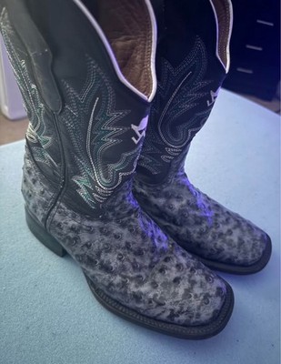 LV Western Equestrian Boots Gray Ostrich Leather Square Toe print 
