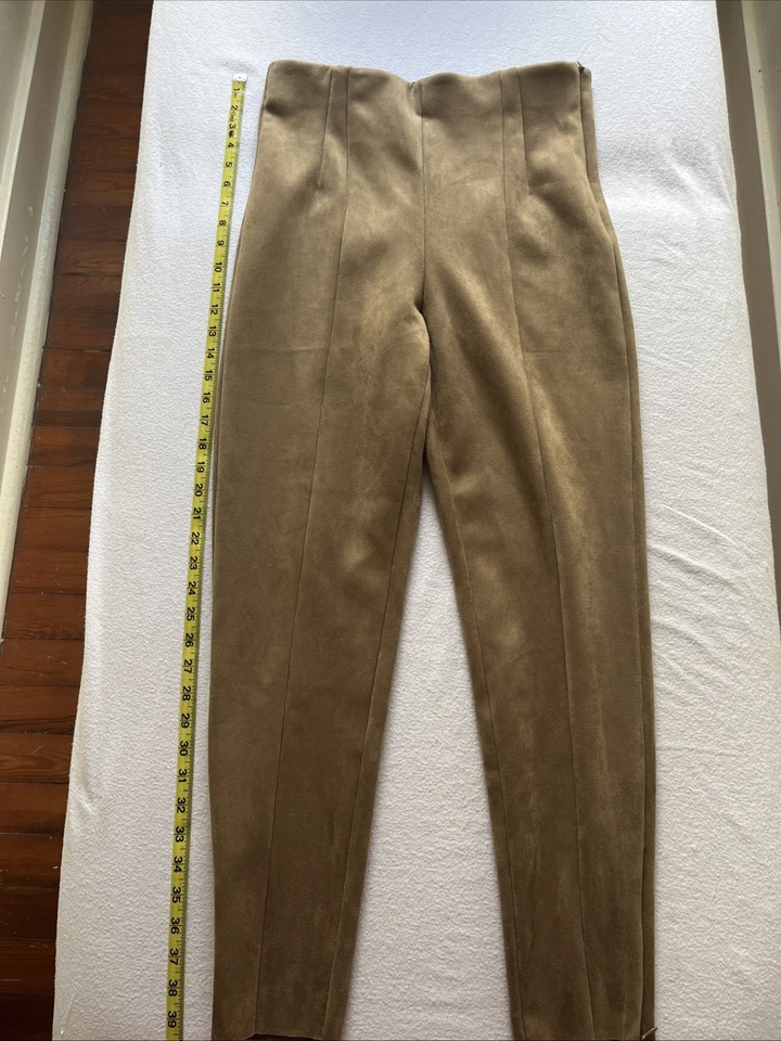 Nuevo con etiqueta Legging grande para mujer Zara tiro alto en gamuza sintética tostada Foto 3 de 4