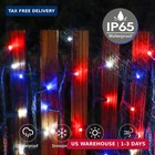 Red White and Blue Solar Lights, 4Th of July Lights Waterproof Outdoor 39.4Ft 12