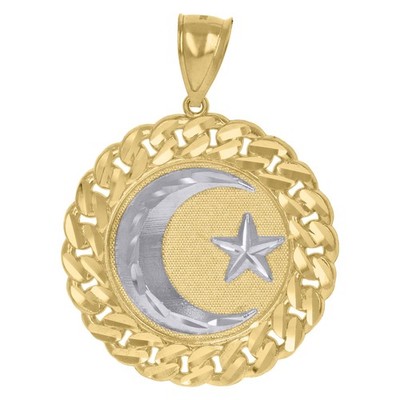 10kt Gold bicolor Diamantschliff Halbmond Mond Stern kubanische Verbindung Medaillon Ch Anhänger