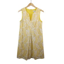 Ann Taylor LOFT Floral Crochet Lace Shift Dress Size 4 Yellow White Resort Beach