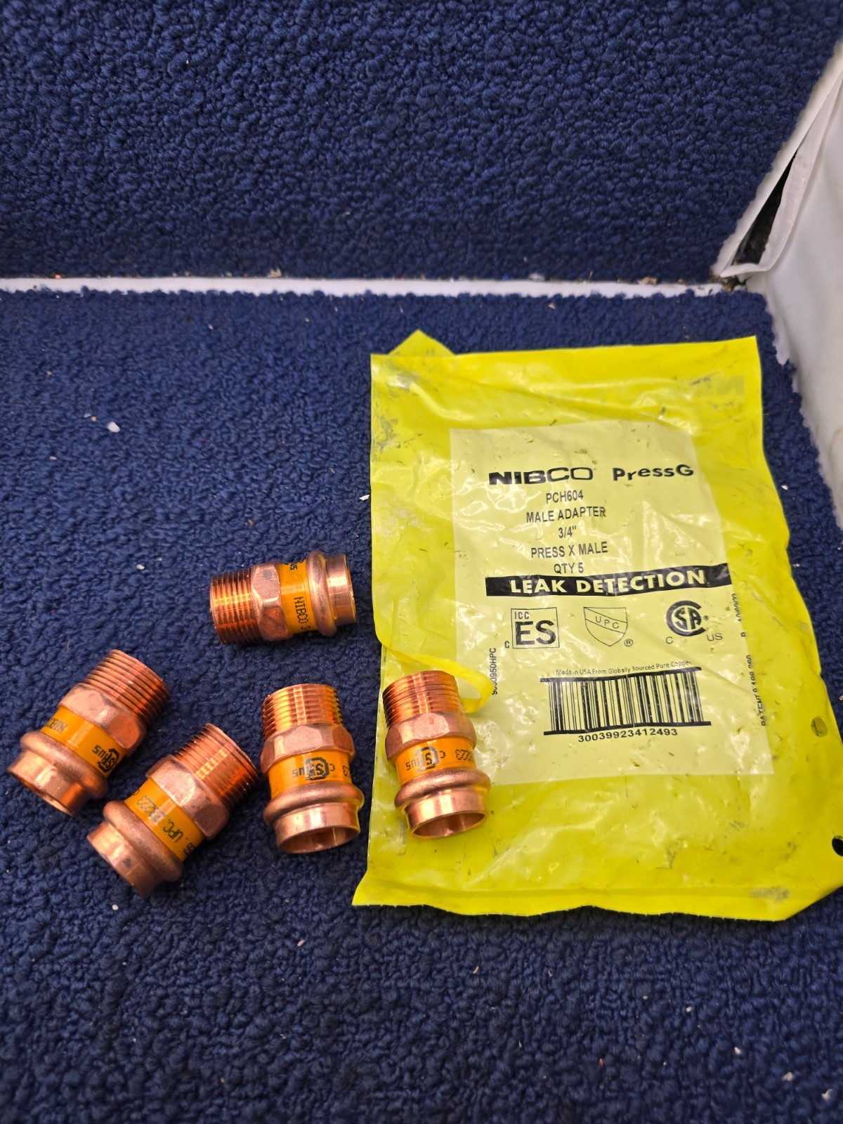 (QTY 5) Nibco 9030950HPC 3/4" Press x MNPT Wrot Copper Straight Adapter Fittings