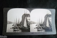STA705 Denmark Denmark Boat Sailing Albumen STEREO Photo Stereoview 1900