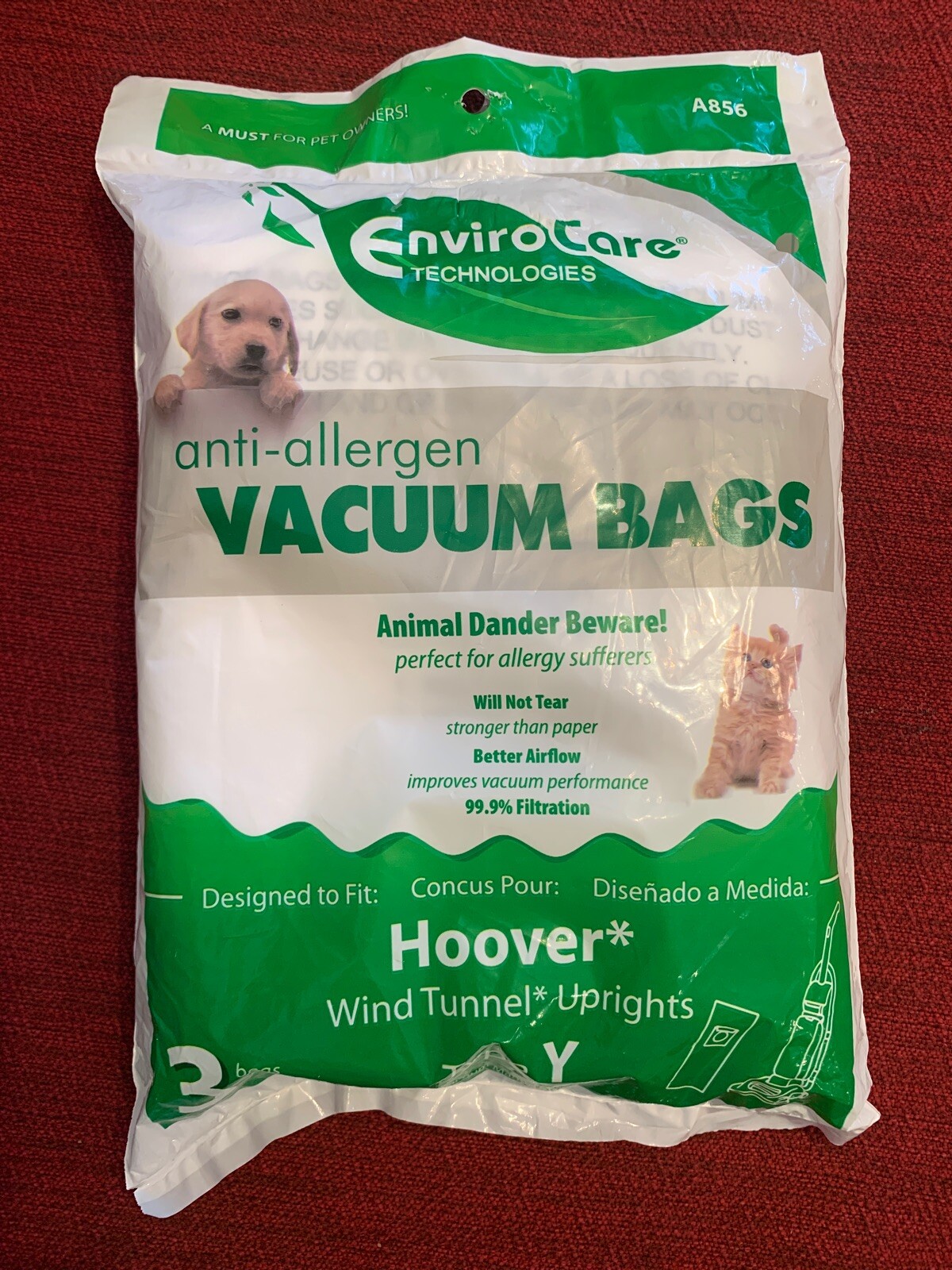 Hoover Upright Vacuum Type Y Anti-Allergen Filter Hepa Bags 3 Pk Part # A856