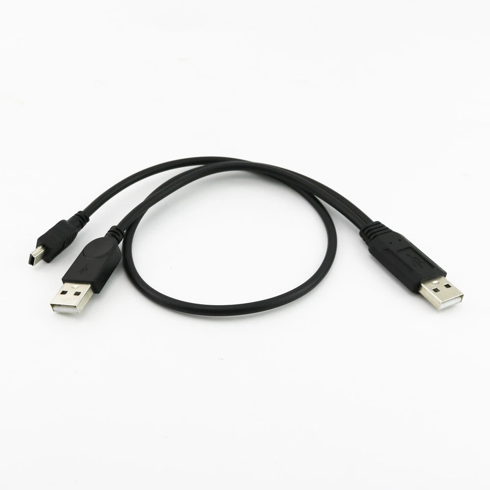USB-Y 2-Ports USB A Male to Mini B 5Pin Data Power Cable for Hard Drive HDD Case - Image 2 of 4