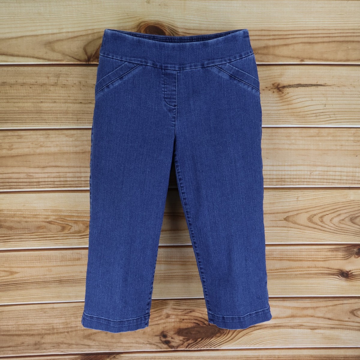 Alia Capri Jeans Womens Size 10 Blue Cotton Blend Faux Pockets Pull On