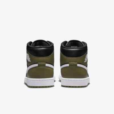 New Nike Air Jordan 1 Mid Shoes - Black/ Medium Olive