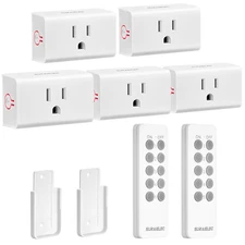 Remote Control Outlet, Wireless Light Switch - 5 Outlets + 2 Remotes, 15 AMP, 10