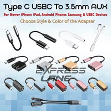 Type C to 3.5mm AUX Audio Adapter Splitter Headphone For ANY USBC Phone & Device