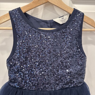 H&M navy sequin tulle holiday party dress girls size 7 Gorgeous | eBay