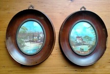 COPPIA DI MINIATURE OVALI DIPINTE AD OLIO PAESAGGIO Firmate SISTO