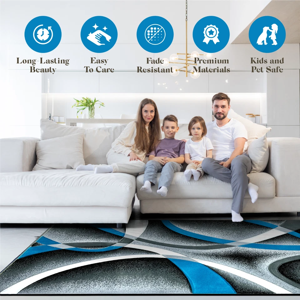 Alfombra geométrica contemporánea abstracta moderna pila de felpa gruesa tallada a mano premium Foto 2 de 4