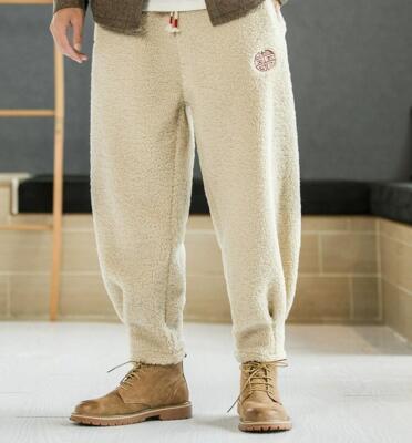 Mens Winter Embroidery Fleece Harem Sweatpants Plus Size Jogging Casual Trousers