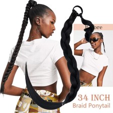 34" Long Braids Ponytail Hair Extensions Real As Human Natural Twist Pony Tail