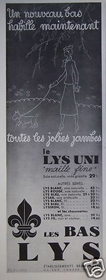 ADVERTISEMENT 1933 LES BAS LYS PLAIN FINE MESH ESTABLISHMENT BROWN D'ARRE