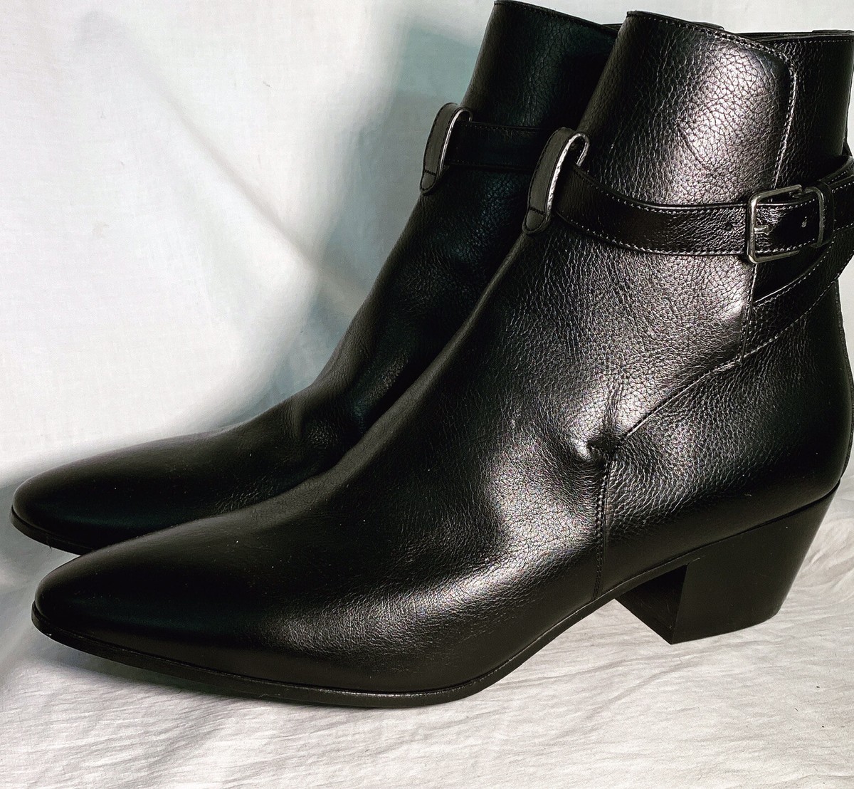 Saint Laurent Ankle Boot Black Leather Pointed Toe Ankle Strap New