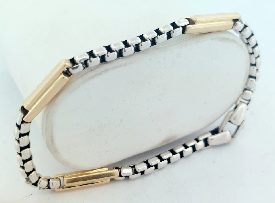 David Yurman Streamline Station 盒链 18k 黄金纯银手链 7.5 — 第 2/4 张图片