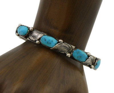 Zuni Bracelet 925 Silver Blue Turquoise Artist Signed Simplicio C.80's