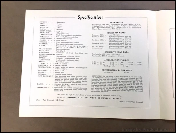 1956 1957 Jensen Interceptor Vintage Car Sales Brochure Folder - Изображение 2 из 3
