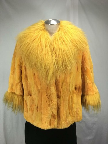 WORTHWHILE FREE SHIP FRENCH GOLDEN SHEARED REX FUR BOLERO WITH LONG LAMB COLLAR