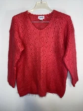 Vintage Sostanza Hot Pink Open Knit Mohair Blend Sweater Size Large Oversized