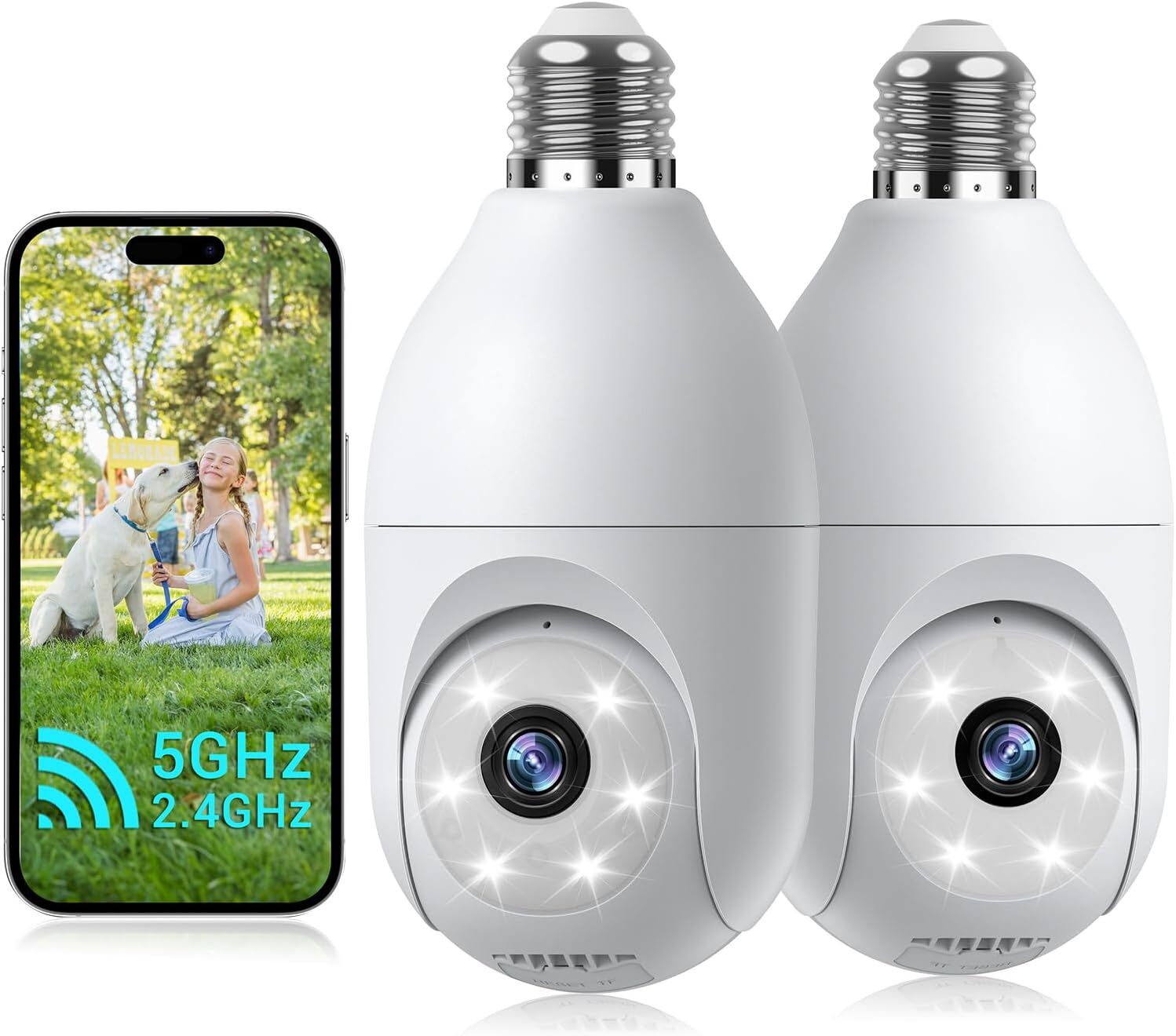 Light Bulb Security Camera Wireless Outdoor, 5G&2.4G WiFi 5GHz&2.4GHz(2Pack)