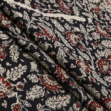 1 Yard Sewing Fabric Indian Black Floral Hand Block Cotton Dressmaking Fabric