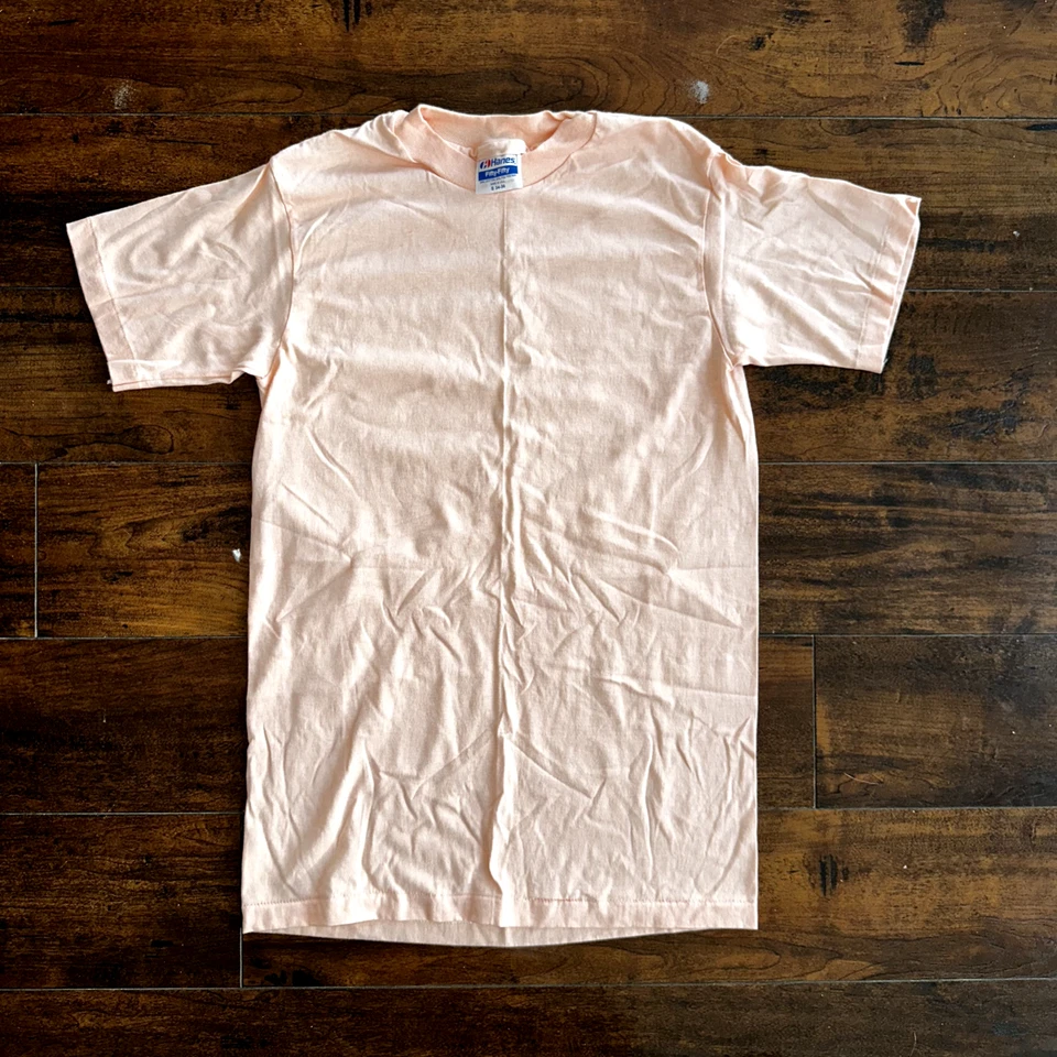 Hanes Single Stitch Blank Vintage T Shirt Pink Peach Color Small 1980s 80s Lot - Image 2 of 4
