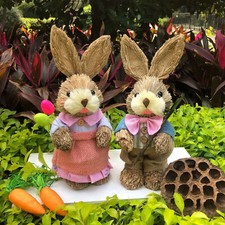 Easter Straw Rabbit Statue Bunny Figurine Sculpture for Desktop Decor New