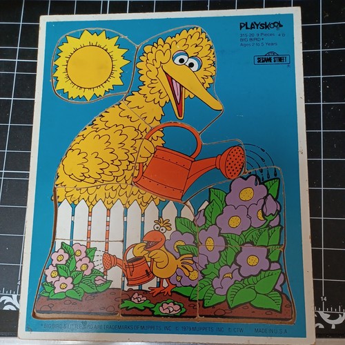 USED vintage  wooden puzzle Playskool Big Bird Little Bird Sesame Street garden