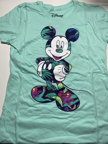 Disney Mickey Mouse Tropical Mint Green Tee Girls Junior Slim Fit-Sz S - Picture 4 of 5