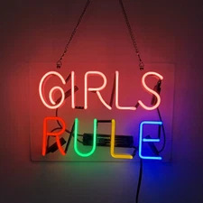 14"x9"Girls Rule Neon Sign Light Home Room Wall Hanging Nightlight Kids Art Gift
