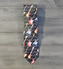 Guitar Themed Neck Tie with Music Notes