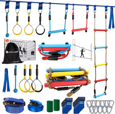 Ninja Warrior Kids Obstacle Course - 56Ft Slackline with 8 Fun Accessories