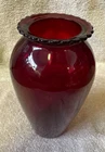 Vintage Anchor Hocking ROYAL RUBY RED Glass Vase with Ruffled Edge 9” Nice!