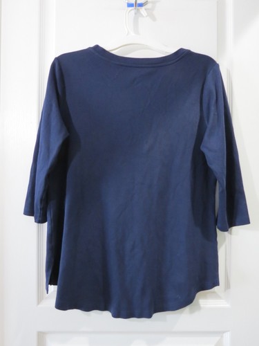 T-shirt Isaac Mizrahi 100% cotone blu navy manica 3/4 girocollo orlo alto taglia M - Foto 12 di 17