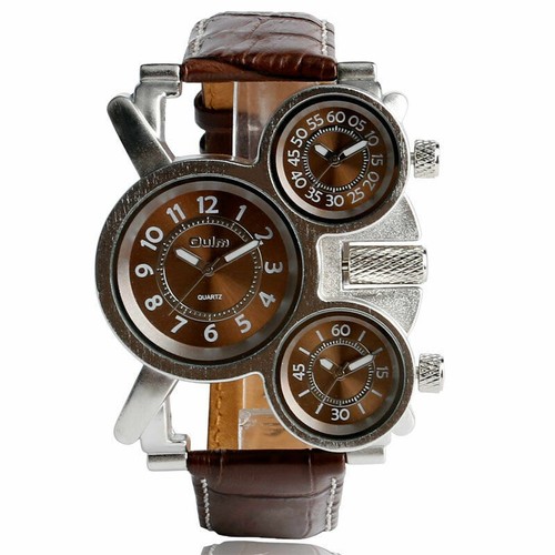 OULM Army Multi-Function Leather Band Three Time Zones Outdoor Men Wrist Watch - Picture 15 of 15